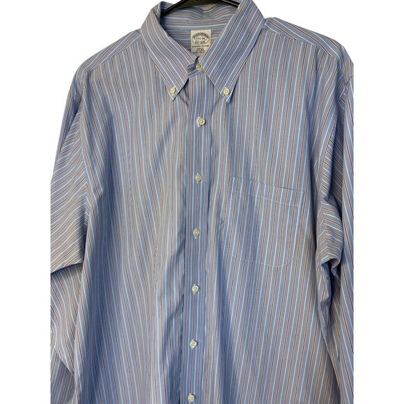 Brooks Brothers Mens Slim Fit Cotton Striped Dress Shirt 17.5 neck L/XL RN10508 - Picture 7 of 8